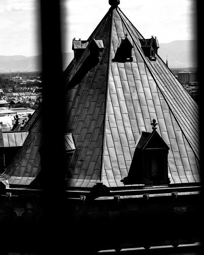 Flèche de la cathédrale Notre-Dame de Strasbourg vue d'en haut - photographie N&B - Corentin GMT