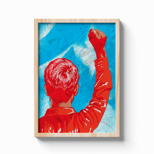Poster Poing Levé - affiche encadrée chêne clair sur mur blanc - Corentin GMT