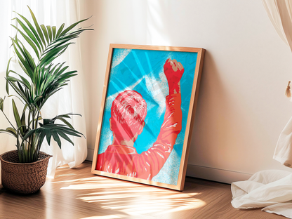 Poster Poing Levé - affiche posée au sol près d'un palmier en pot - Corentin GMT