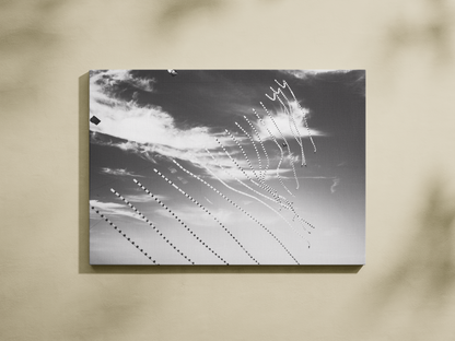 Cerfs-volants en lignes, Dieppe - tirage noir et blanc sans cadre sur mur beige - Corentin GMT