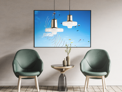 Cerfs-volants rubans, Dieppe - tirage couleur encadré dans un salon - Corentin GMT