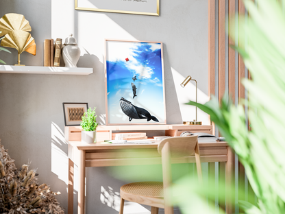 Baleines cerfs-volants, Dieppe - tirage couleur posé sur une commode en bois - Corentin GMT