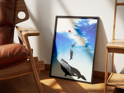 Baleines cerfs-volants, Dieppe - tirage couleur encadré dans un salon - Corentin GMT