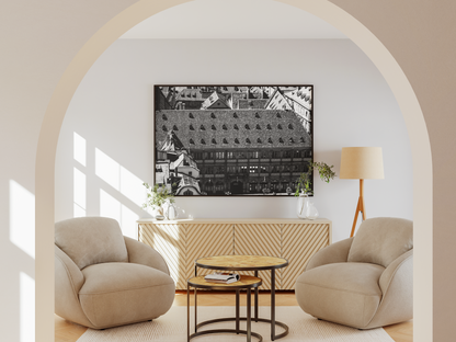 Neue Bau, Strasbourg - tirage N&B dans un salon sous arche - Corentin GMT