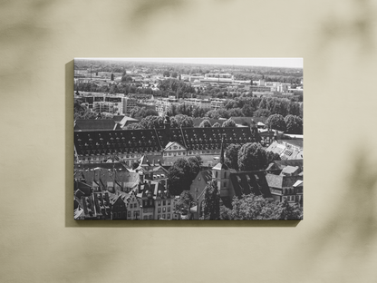 Panorama des toits de Strasbourg - tirage N&B sans cadre sur mur beige - Corentin GMT