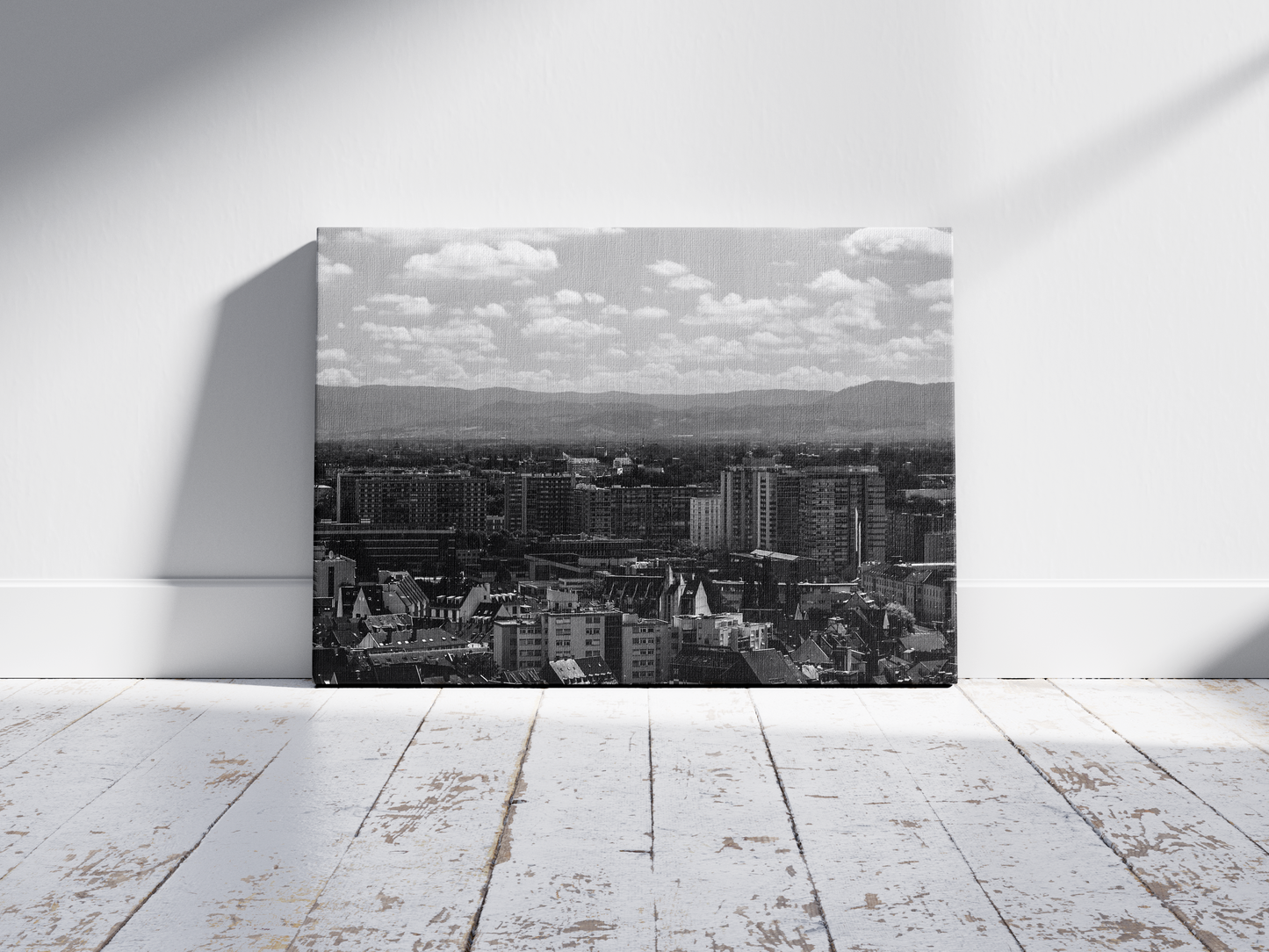 Panorama de Strasbourg et montagnes à l'horizon, tirage noir et blanc - Corentin GMT