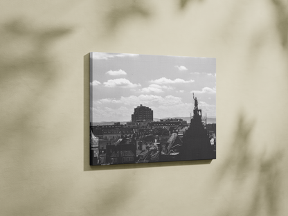 Toits de Strasbourg et statue - tirage N&B sans cadre vu de profil - Corentin GMT