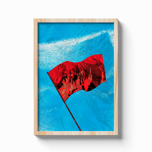 Poster Drapeau Rouge - affiche encadrée chêne clair sur mur blanc - Corentin GMT